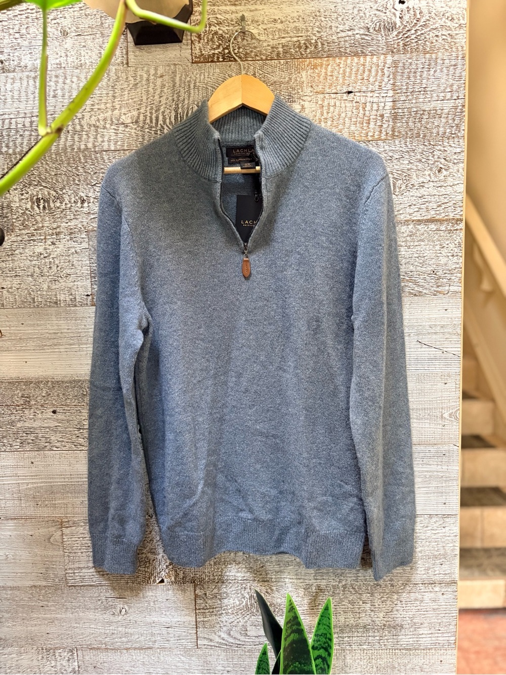 Lachlan | NWT Quarter 1/4 Zip Lambswool-Blend Sweater - Men's M, Light Blue